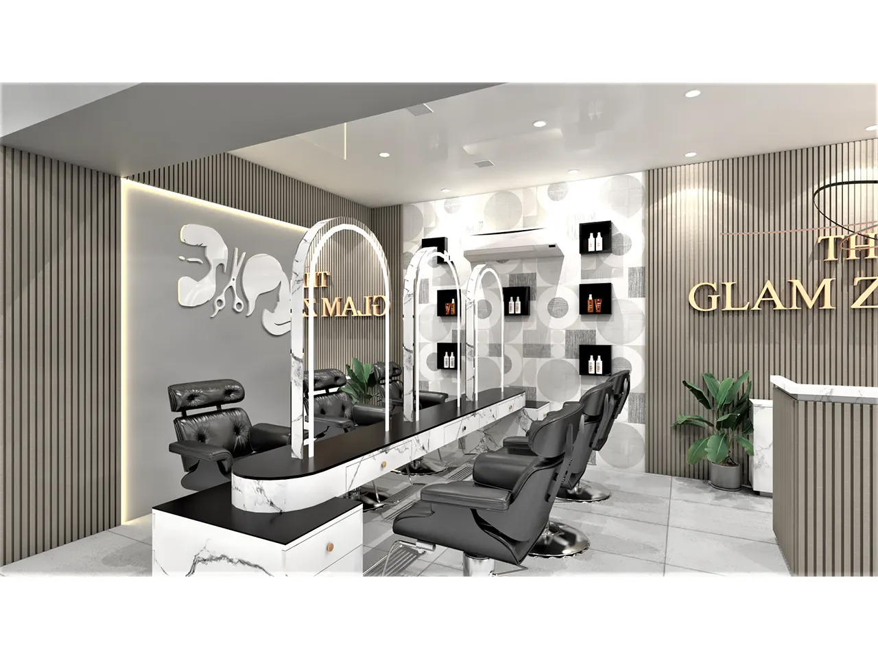 hair cutting design salon interior